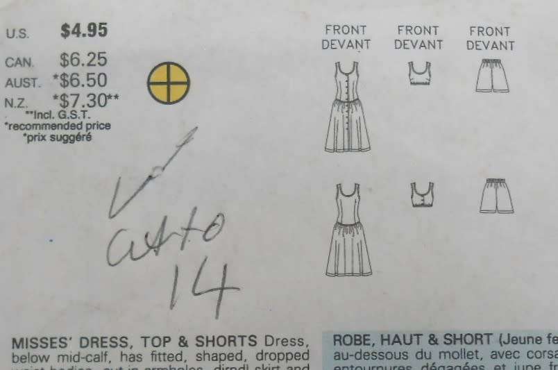 BUTTERICK 6451 DRESS-TOP-SHORTS SIZE 12-14-16 COMPLETE-CUT TO 14