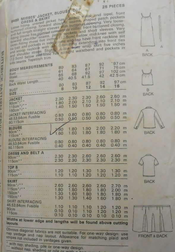 BUTTERICK 6469 JACKET-BLOUSE-TOP-DRESS-SKIRT SIZE 12 COMPLETE