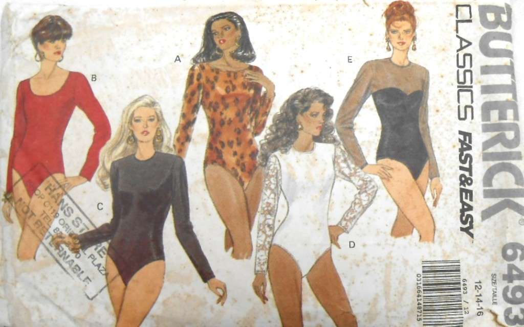 BUTTERICK 6493 BODYSUITS SIZE 12-14-16 COMPLETE-PART CUT TO 12