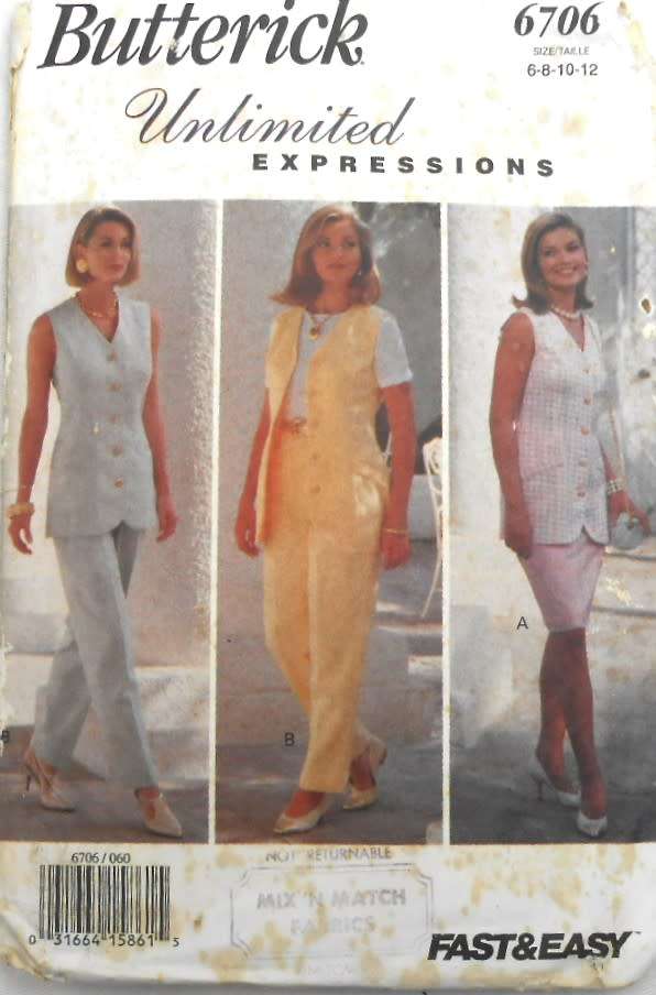 BUTTERICK 6706 FITTED TOP-SKIRT-PANTS SIZE 6-8-10-12 COMPLETE