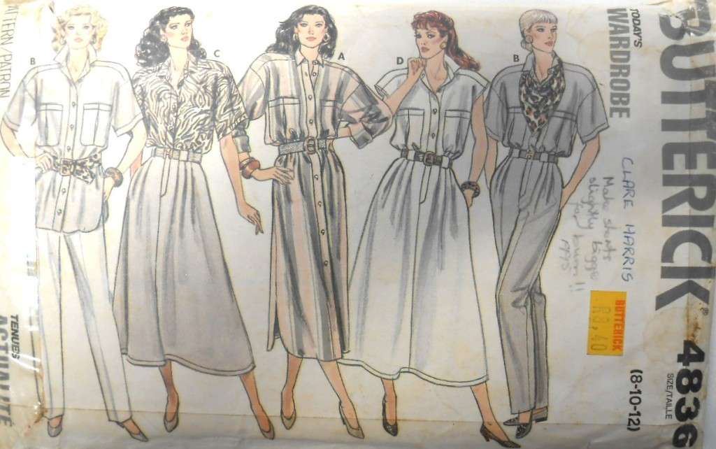 BUTTERICK 4836 DRESS-TOP-SKIRT-PANTS SIZE 8-10-12 COMPLETE- CUT TO SIZE 12