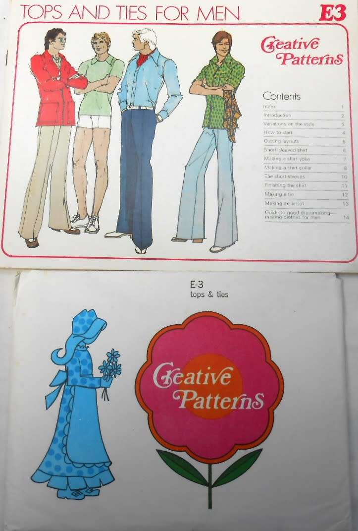 1975 CREATIVE PATTERNS E3  TOPS & TIES FOR MEN COMPLETE PATTERN-UNCUT-F/FOLDED