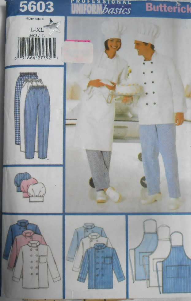BUTTERICK 5603 - CHEF PANTS-JACKET-APRON-HAT  SIZE L - XL (42-48) COMPLETE-ZIPLOC