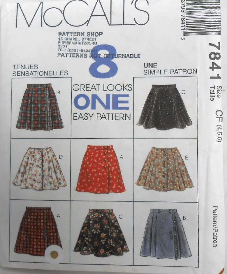 McCALLS 7841 GIRLS SKIRTS SIZE 4-5-6 YEARS COMPLETE-UNCUT-F/FOLDED-ZIPLOC
