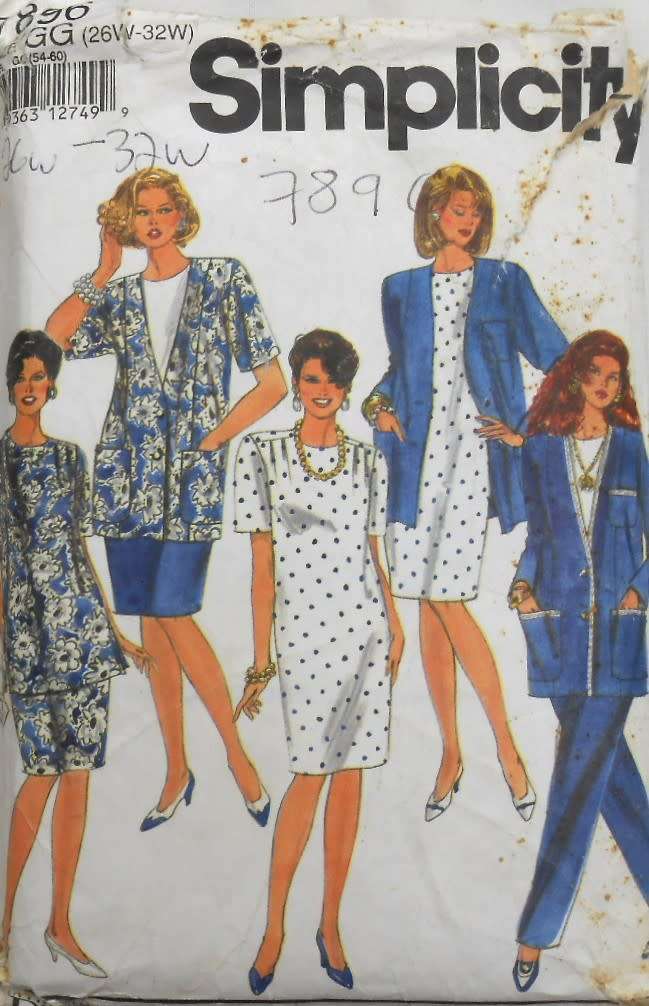 SIMPLICITY 7896 PANTS-SKIRT-DRESS-TUNIC-UNLINED JACKET SIZE 26W-32W COMPLETE-UNCUT-F/FOLDED