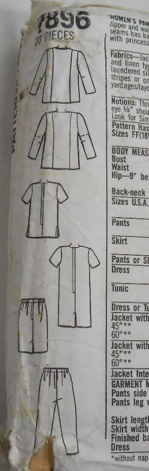 SIMPLICITY 7896 PANTS-SKIRT-DRESS-TUNIC-UNLINED JACKET SIZE 26W-32W COMPLETE-UNCUT-F/FOLDED