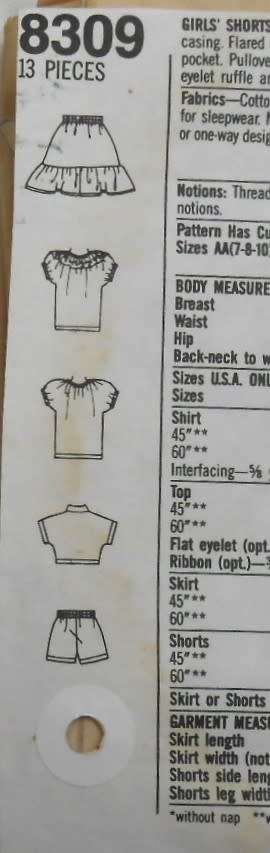 SIMPLICITY 8309 GIRLS SHORTS-SKIRT-TOP-SHIRT SIZE 7-10 YEARS COMPLETE CUT TO 10 YEARS)-ZIPLOC