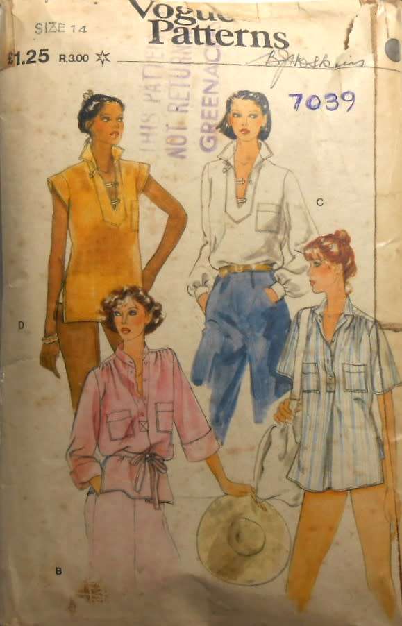 VOGUE 7039 SET OF TOPS SIZE 14 BUST 34 COMPLETE-ZIPLOC