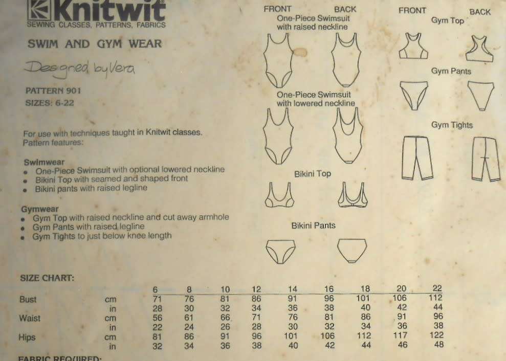 KNITWIT SWIM & GYMWEAR PATTERN 901 SIZES LADIES 6 - 22