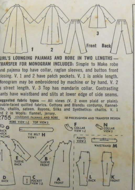 VINTAGE SIMPLICITY 2755 GIRLS PJS-ROBE-TRANSFER SIZE 12 YEARS COMPLETE WITH MONOGRAM-ZIPLOC