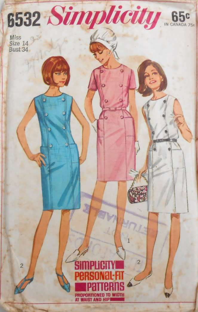 VINTAGE SIMPLICITY 6532 ONE PIECE DRESS SIZE 14 BUST 34 COMPLETE-UNCUT-F/FOLDED-ZIPLOC