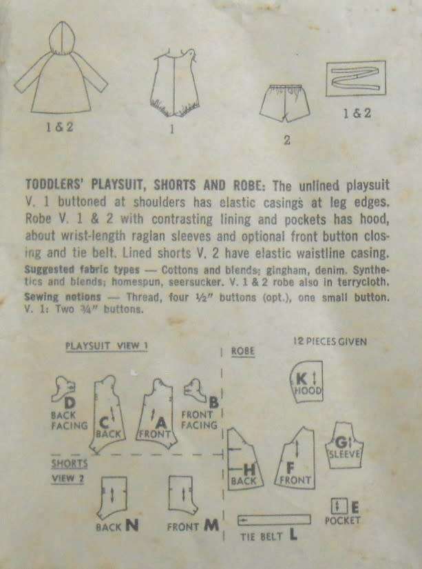 SIMPLICITY 7040 TODDLERS PLAYSUIT-SHORTS-ROBE SIZE 1 YEAR COMPLETE-ZIPLOC