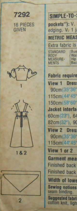 SIMPLICITY 7292 DRESS-UNLINED JACKET-SCARF SIZE 10 BUST 83 CM COMPLETE