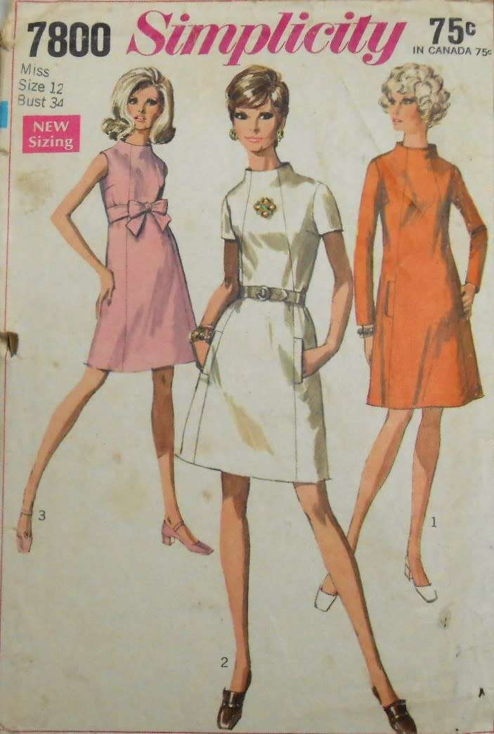 SIMPLICITY 7800 DRESS WITH SEAM INTEREST SIZE 12  BUST 34-COMPLETE