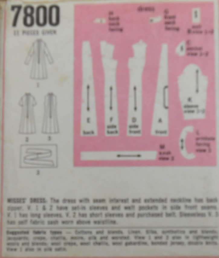 SIMPLICITY 7800 DRESS WITH SEAM INTEREST SIZE 12  BUST 34-COMPLETE