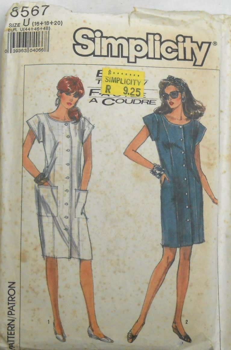 SIMPLICITY 8567 FRONT BUTTON DRESS SIZE 16-18-20 - SEE LISTING