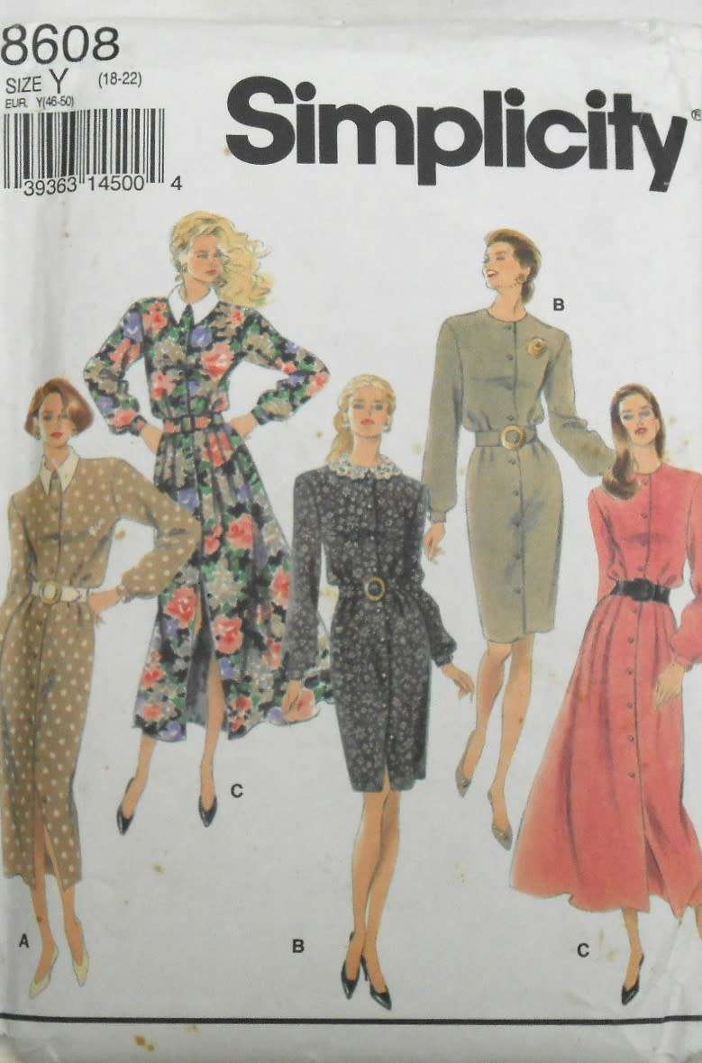SIMPLICITY 8608 DRESS WITH FULL & SLIM SKIRT SIZE 18-20-22-COMPLETE-UNCUT-F/FOLDED