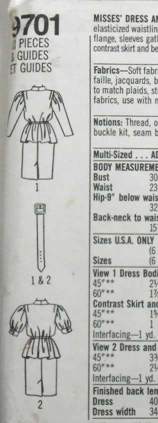 SIMPLICITY 9701 DRESS & BELT SIZE 6-14 COMPLETE-UNCUT-F/FOLDED