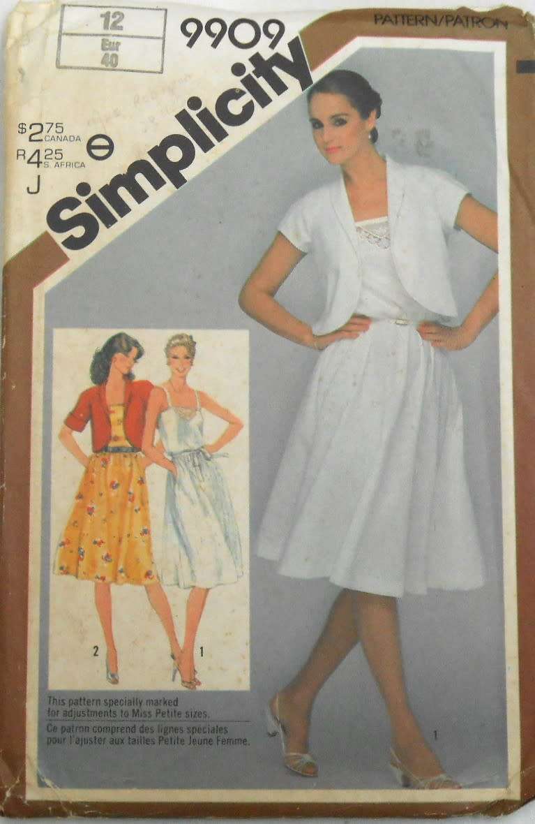 SIMPLICITY 9909 PULLOVER SUNDRESS & UNLINED BOLERO JACKET SIZE 12 BUST 87 CM COMPLETE-UNCUT-F/FOLDED