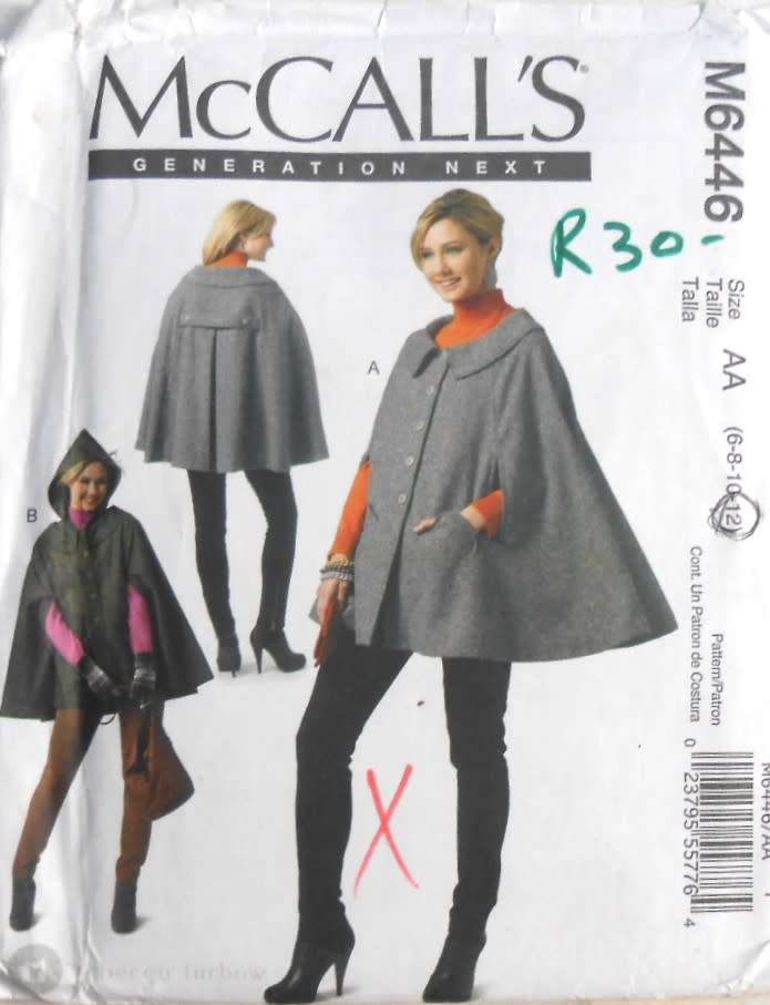 McCALLS M 6445 CAPES SIZE 6-8-10-12 COMPLETE-CUT TO SIZE 12