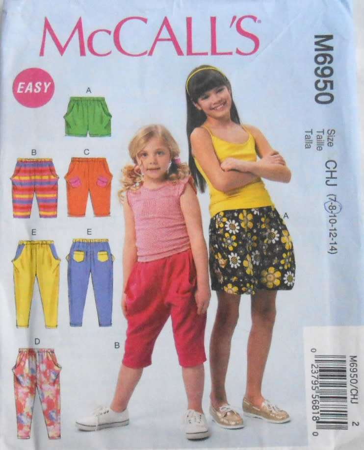 McCALLS M 6950 GIRLS SHORTS & PANTS SIZE 7-8-10-12-14 YEARS COMPLETE CUT TO SIZE 12