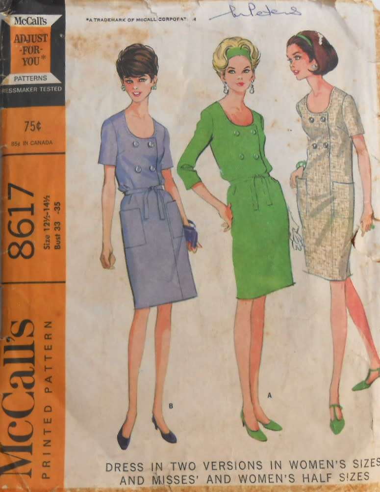McCALLS 8617 DRESS IN TWO VERSIONS SIZE 12 1/2 -14 1/2 BUST 33-35 COMPLETE-ZIPLOC