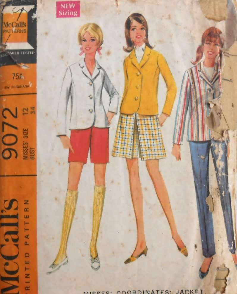 McCALLS 9072 JACKET-PANTS-SHORTS-CULOTTES SIZE 12 BUST 34 COMPLETE-ZIPLOC