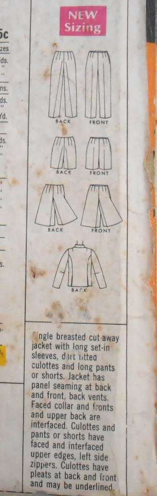 McCALLS 9072 JACKET-PANTS-SHORTS-CULOTTES SIZE 12 BUST 34 COMPLETE-ZIPLOC