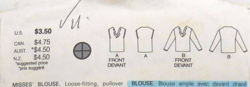 BUTTERICK 3129 LOOSE FITTING PULLOVER BLOUSE WITH DRAPE-SIZE 8-10-12 COMPLETE-UNCUT