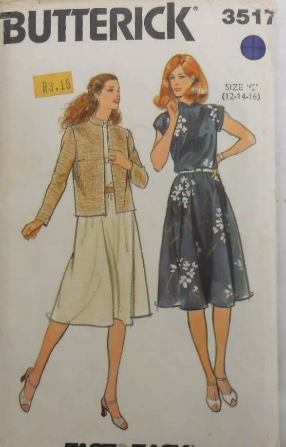 BUTTERICK 3517 JACKET & DRESS SIZE-10-12-14- COMPLETE-CUT TO 14