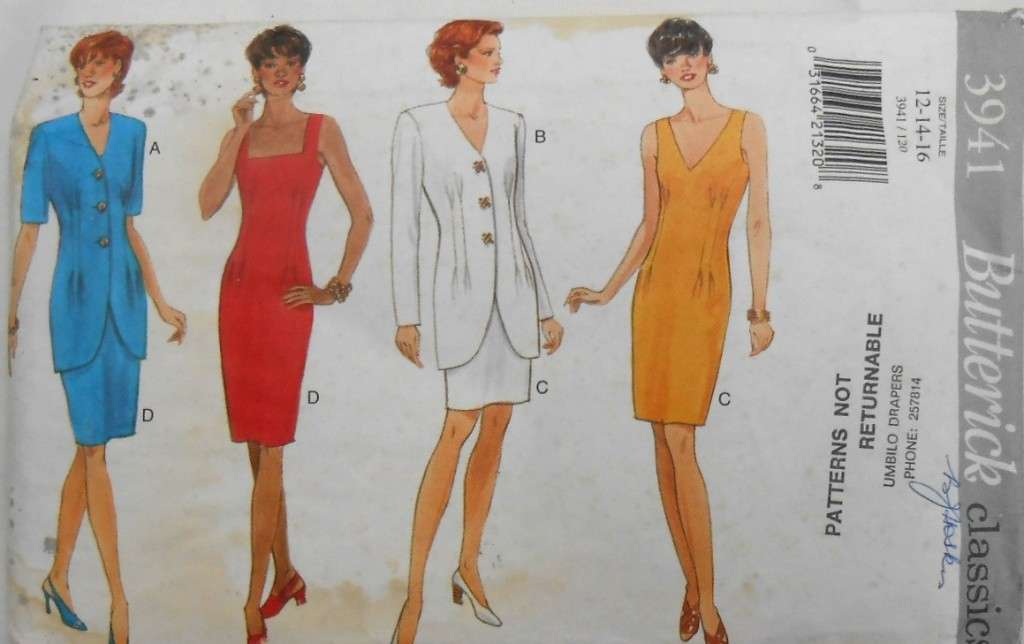 BUTTERICK 3941 DRESS-JACKET SIZE 12-14-16 COMPLETE-NO SEWING INSTRUCTIONS