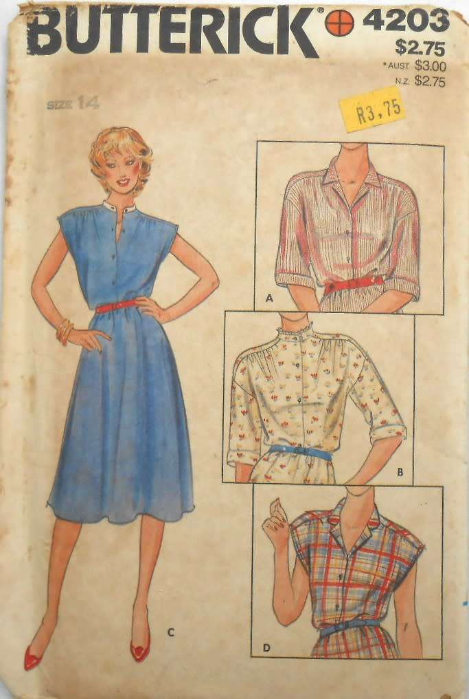BUTTERICK 4203 LOOSE FITTING DRESS SIZE 14 COMPLETE-UNCUT-F/FOLDED
