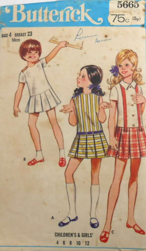 VINTAGE BUTTERICK 5665 GIRLS ONE PIECE DRESS SIZE 4 YEARS BREAST 23 COMPLETE