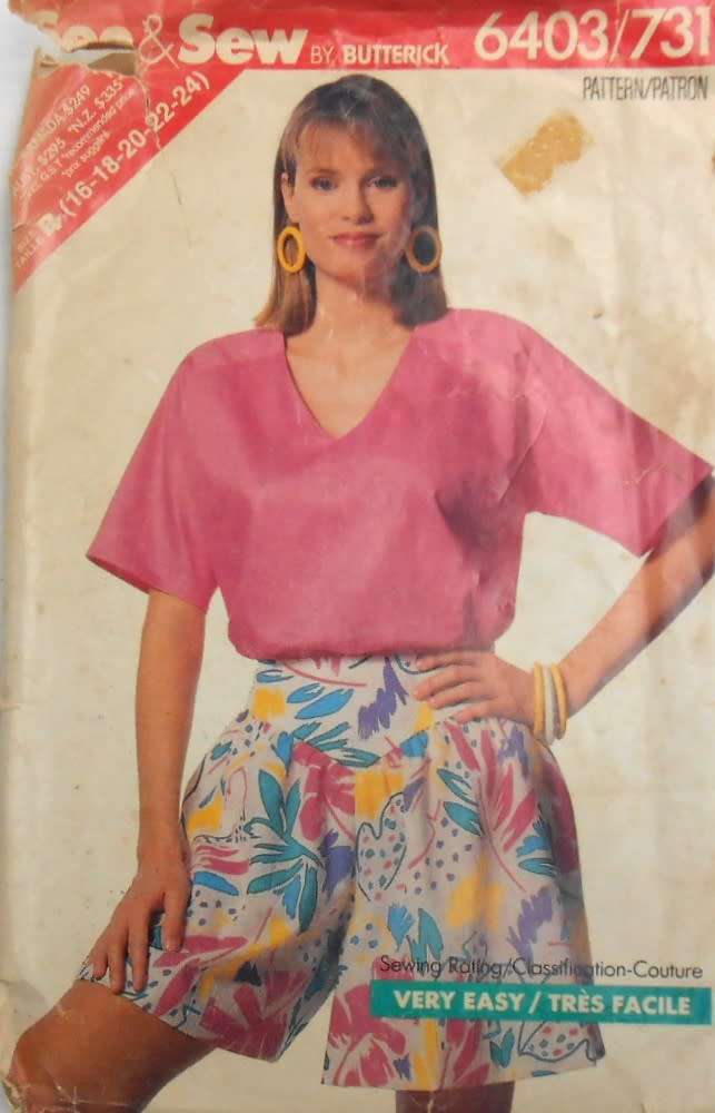 BUTTERICK 6403 TOP & ULOTTES SIZE 16-18-20-22-24  COMPLETE-CUT TO 20-ZIPLOC