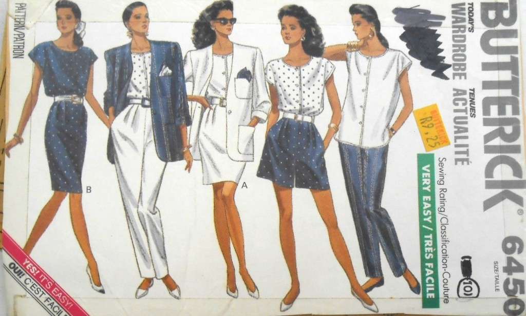 BUTTERICK 6450 JACKET-TOP-SKIRT-SHORTS-PANTS-SIZE 6-8-10 COMPLETE-CUT TO 10-ZIPLOC