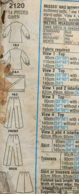 STYLE 2120 TOP-SKIRT-PANTS SIZE 14 BUST 92 CM-COMPLETE-PART CUT-WATER MARK ON COVER-ZIPLOC