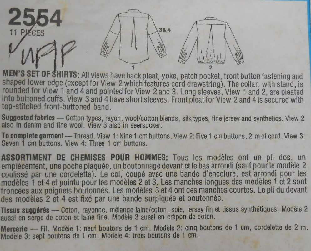 STYLE 2554 MENS SET OF SHIRTS SIZE 42 COMPLETE-UNCUT-F/FOLDED-ZIPLOC