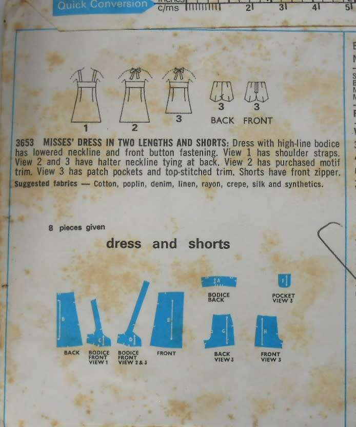 STYLE 3653 DRESS IN 2 LENGTHS & SHORTS SIZE 12 BUST 34 COMPLETE