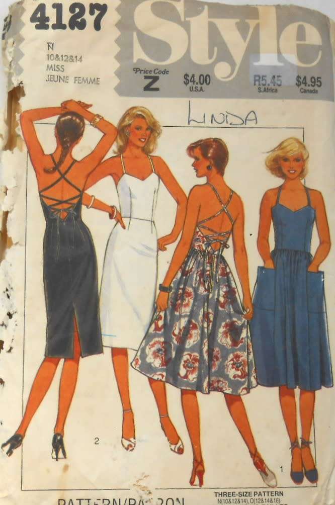 STYLE 4127 DRESS WITH CROSS OVER BACK FEATURE SIZE 10-12-14 COMPLETE-CUT TO SIZE 14-ZIPLOC