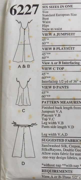 NEW LOOK PATTERNS 6227 SHORT+LONG JUMPSUIT-SHOESTRING STRAP TOP SIZE 6-16 COMPLETE-CUT TO 16