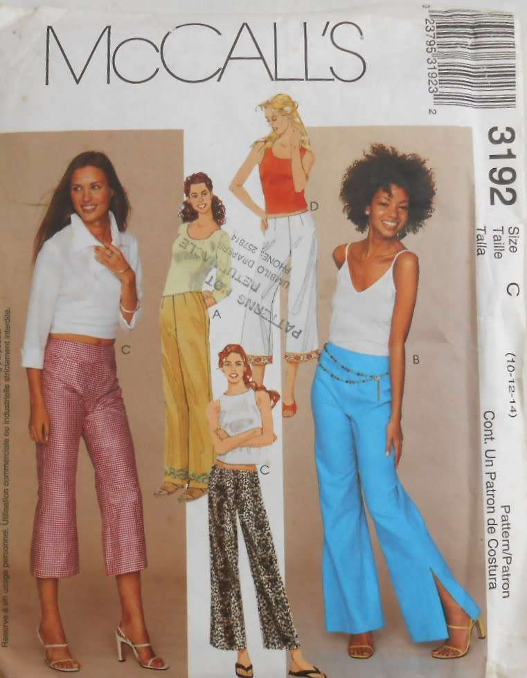McCALLS 3192 LOW RISE FLARED PANTS SIZE 10-12-14 COMPLETE-CUT TO SIZE 14