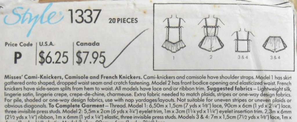 STYLE 1337 CAMI KNICKERS-CAMISOLE & FRENCH KNICKERS SIZE SMALL10-12 COMPLETE