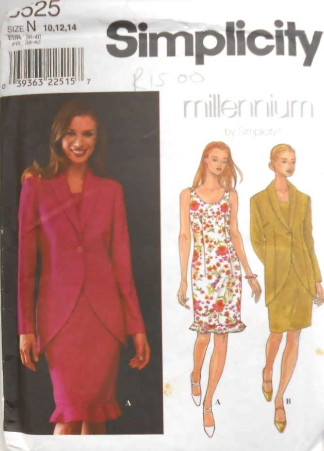 SIMPLICITY 8525 SEMI FITTED LINED SHEATH DRESS-LINED JACKET SIZE 10-12-14 COMPLETE-UNCUT-F/FOLDED
