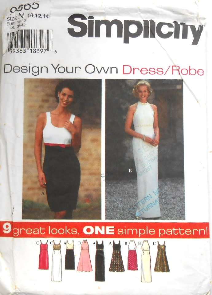 SIMPLICITY 9865 DRESS -VARIOUS LINED BODICE SIZE 10-12-14 COMPLETE-PART CUT TO 14