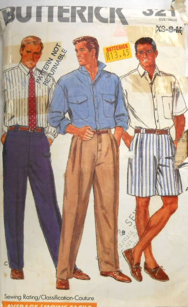 BUTTERICK 3217 MENS SHIRT-SHORTS-PANTS SIZE XS-S-M (32-40) COMPLETE-UNCUT-F/FOLDED-ZIPLOC