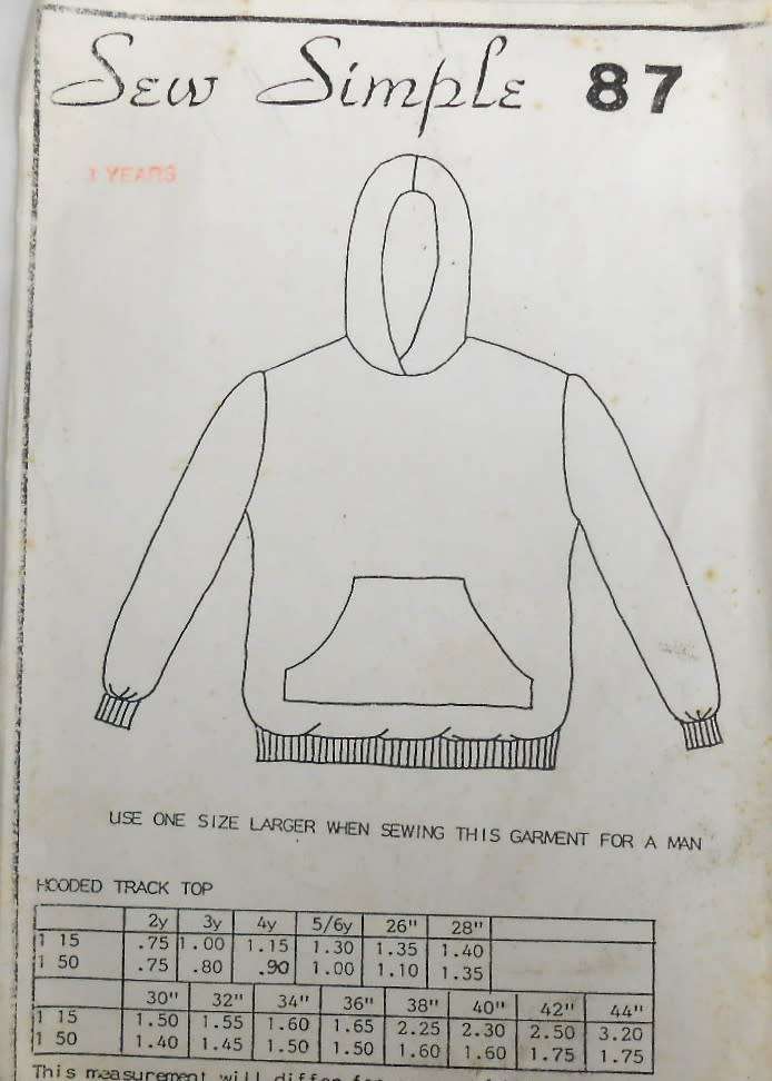 SEW SIMPLE 87 -HOODED TRACK TOP SIZE 3 YEARS-COMPLETE