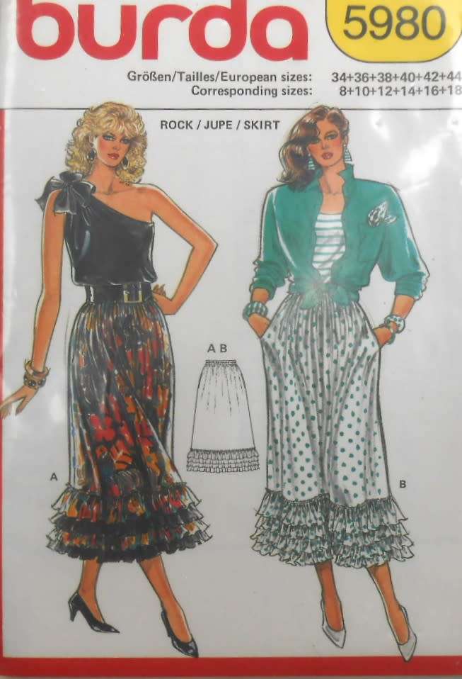 BURDA 5980 SKIRT WITH RUFFLES SIZE 8-18-COMPLETE