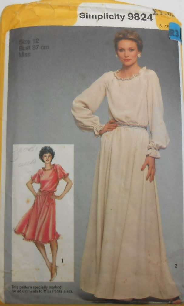 SIMPLICITY 9824 SOFTLY GATHERED DRESS SIZE 12 BUST 87 CM COMPLETE-PART CUT