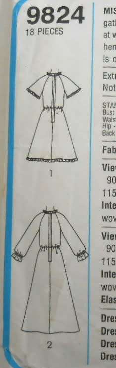 SIMPLICITY 9824 SOFTLY GATHERED DRESS SIZE 12 BUST 87 CM COMPLETE-PART CUT