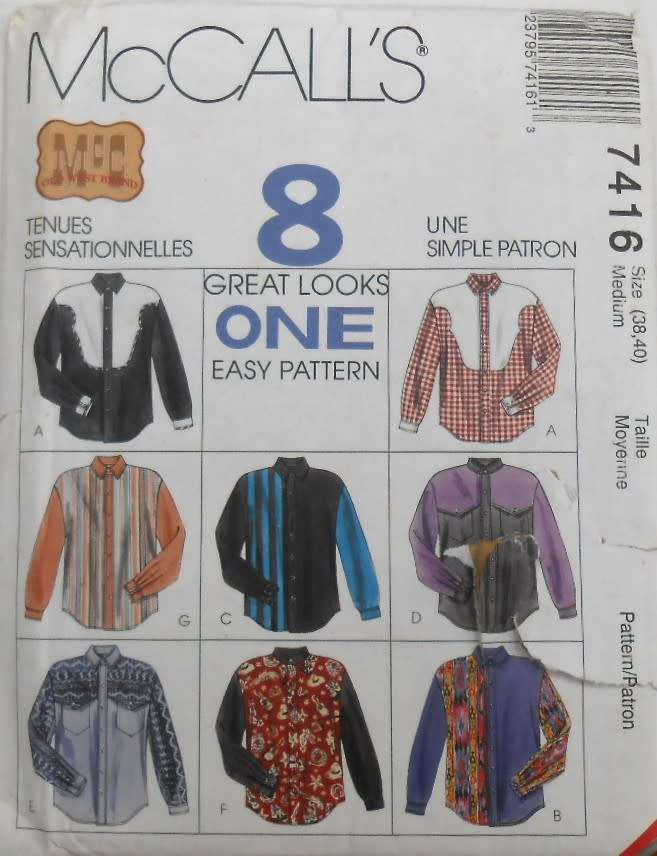 McCALLS 7416 MEN`S SHIRTS SIZE MEDIUM 38-40 COMPLETE-UNCUT-F/FOLDED